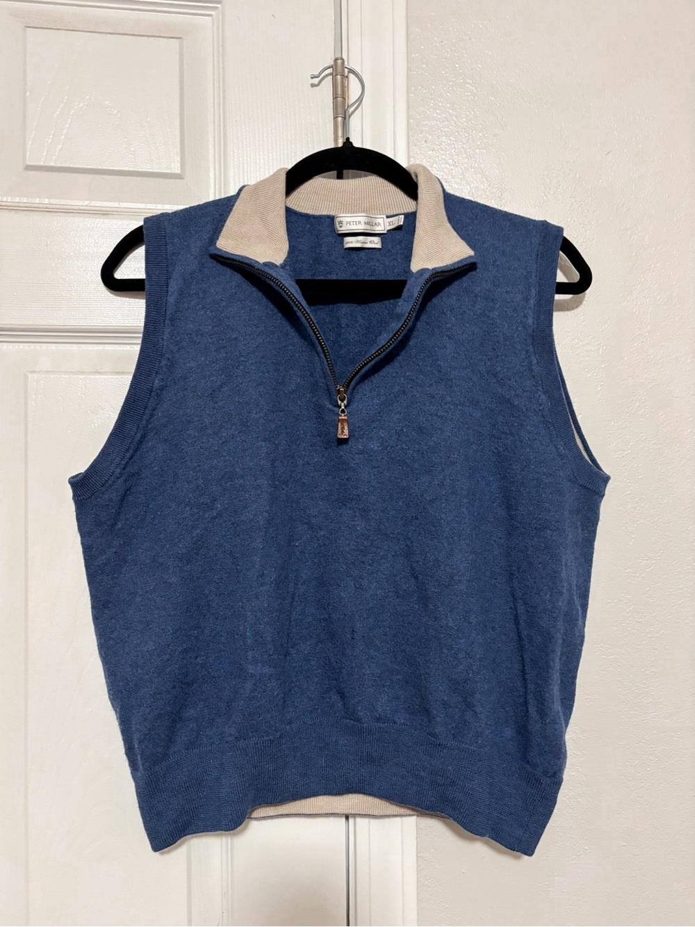 Peter Millar Blue Sleeveless Quarter-Zip Vest with Cream Collar